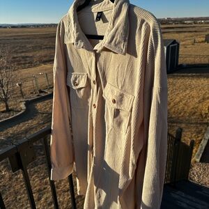 SHEIN Beige Ribbed Collared Shirt